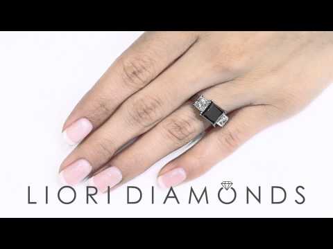BDR-SOLD-076 - 4.61 Carat Princess Cut Three Stone Black Diamond Engagement Ring 14k Black Gold
