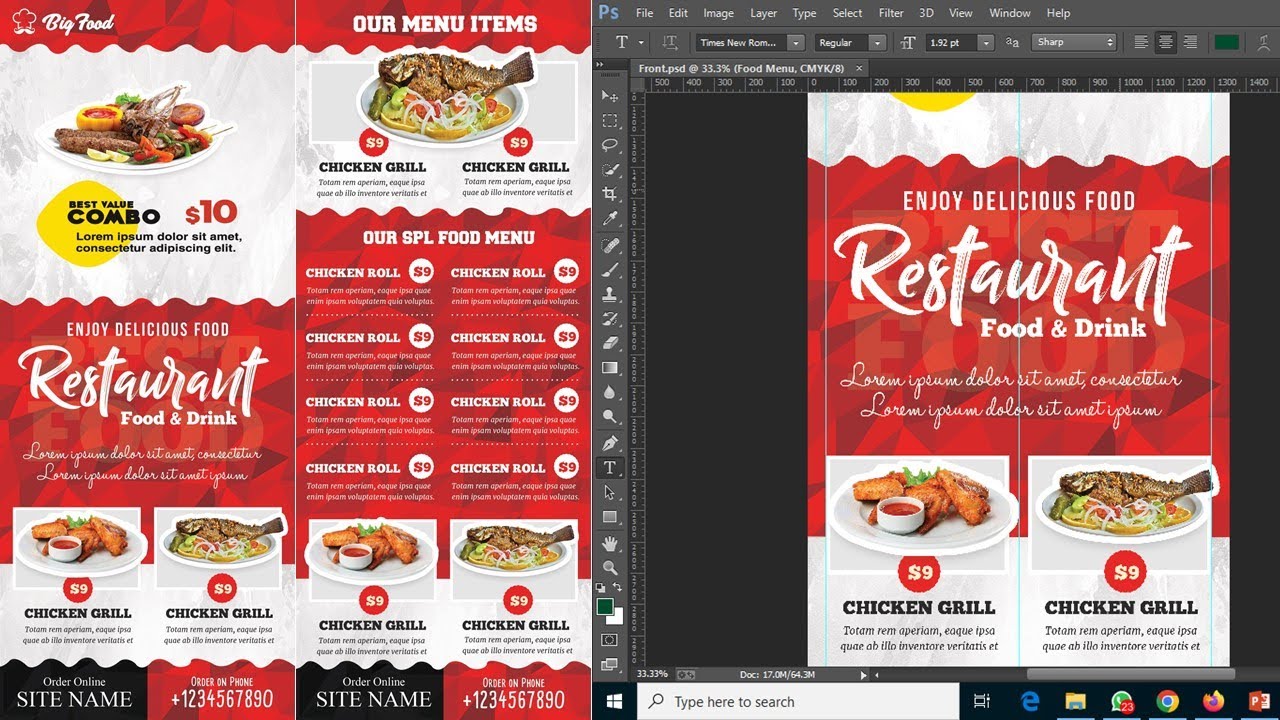 Restaurant Food Menu||Restaurant Food Menu Card Design Design in Photoshop ||Free PSD Template