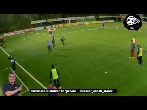 Football training: passing exercise with running behind and speed