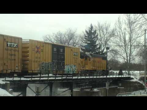 UP 710   crossing the Milwaukee st Bridge in Downtown Johnson Creek 1/19/11