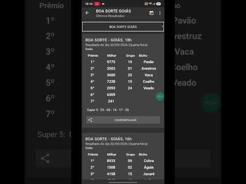 🍀 RESULTADO DO JOGO DO BICHO BOA SORTE GOIAS DAS 18 HORAS DE HOJE DIA 30.09.2026 🍀