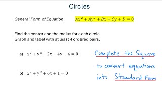 Graph Circles - Equations in General Form