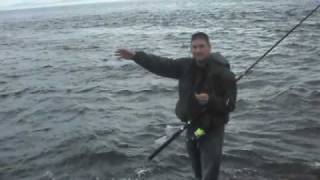 preview picture of video 'Rock fishing near Ballycastle North Ireland with Mal big Pollock Mackerel Coalfish Conger eel'