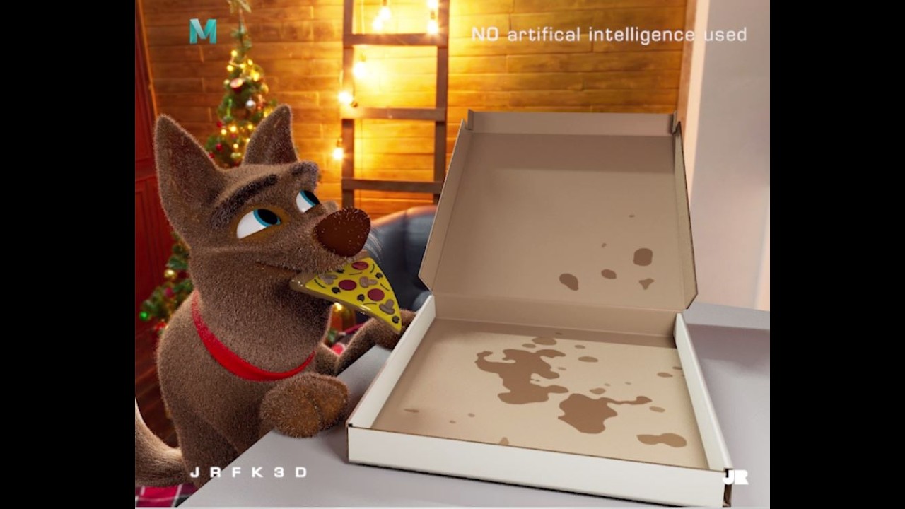 Dog eating a pizza /3D Animation Autodesk Maya/Cody rig animprops, pizza rig agora, camera jjanousky