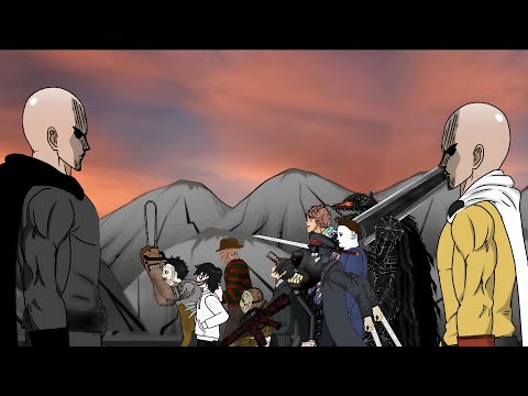Dark Saitama VS Saitama, Cartoon cat, Michael, Katana, Jason, Leatherface, Aki, Freddy, Baki  [DC2]