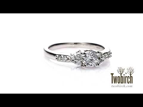 0.76 Ct. Round Cluster Three Stone Engagement Ring - TwoBirch - TB-ENG-387-WG-EH