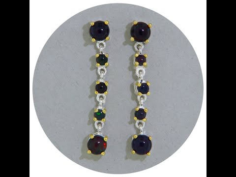 Cercei Argint 925 Accente Aurite Opal Negru Natural - Stil si Rafinament