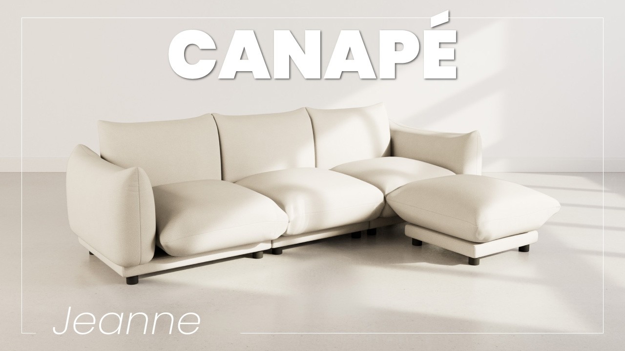 Thumbnail video of the produit Jeanne - Canapé modulable d'angle réversible 4 places en velours texturé