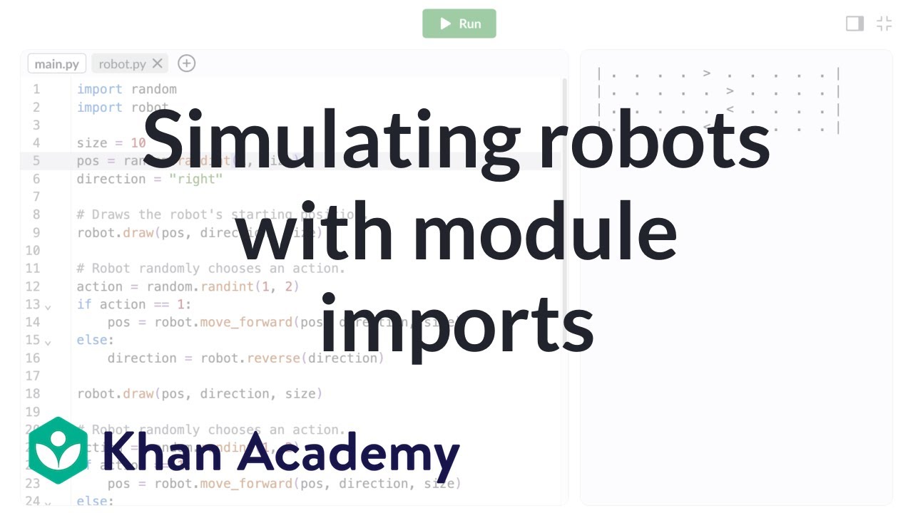 Simulating robots with module imports | Intro to CS - Python | Khan Academy