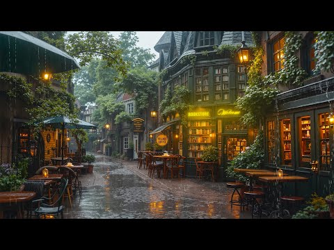 Smooth Jazz & Rainy Day 🌧️ Cozy Vintage Outdoor Book Café on Quiet Street for Relaxing and Studying
