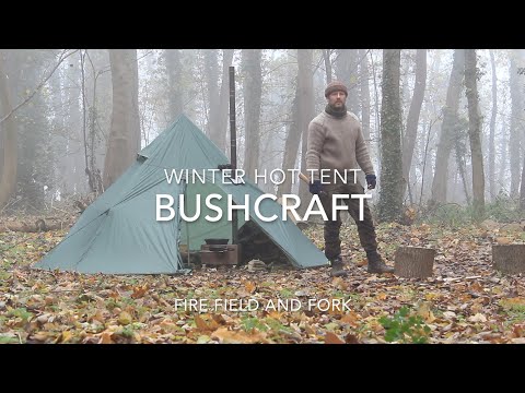 SOLO WINTER HOT TENT, BUSHCRAFT OVERNIGHTER - BEER, BEEF, CAST IRON - FREEZING - WILDLIFE, DEER, OWL