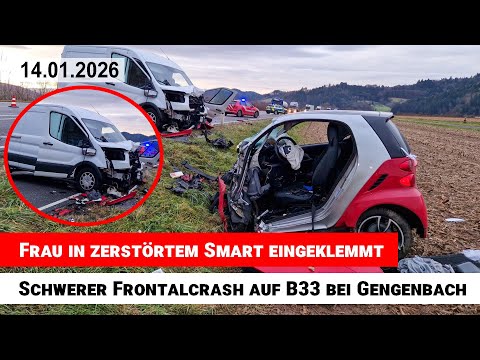 Woman trapped in wrecked Smart car: Serious head-on collision on B33 near Gengenbach