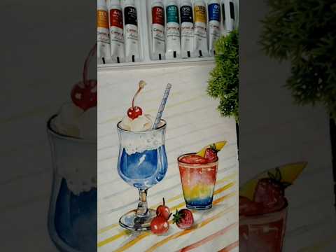 Mocktail with icecream Watercolour #youtubeshorts #artwork #viralvideos