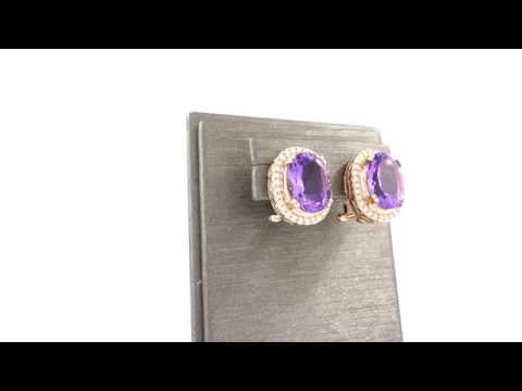 0.49 Ct 18K Rose Gold Diamond Earrings With Amethyst