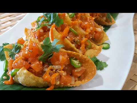 The Best Spicy Salmon Wonton Tacos