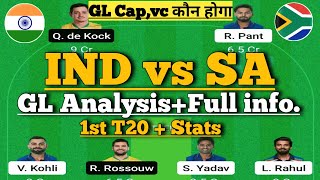 ind vs sa 1st t20 match dream11 team of today match| india vs south africa dream11 prediction