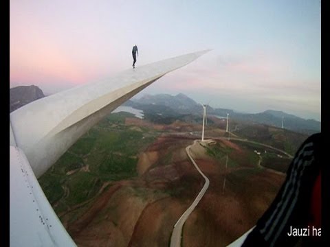 Base jumping from a windmill