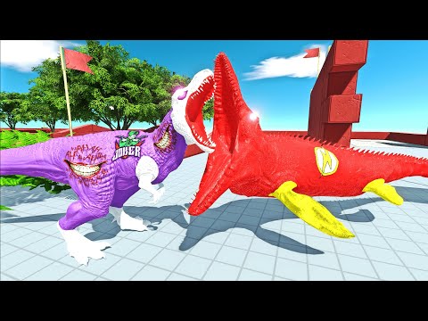 ESCAPE from JOKER T REX vs FLASH MOSASAURUS - Animal Revolt Battle Simulator ARBS