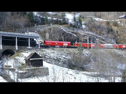 Züge auf der Gotthardbahn-Winter 2017-Gurtnellen