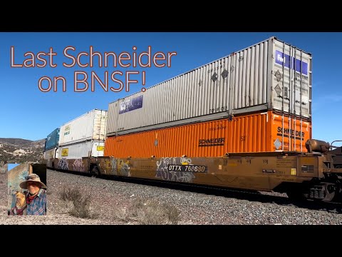 Last of the Schneider Containers on BNSF. Zip Train EB, main track 1. Mormon Rocks, Cajon Pass Calif