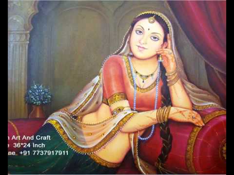 Beautiful rajasthani woman portrait oil painting on canvas a...