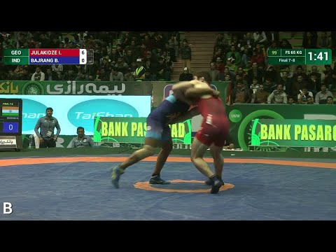 Final 7-8 FS - 65 kg: B. BAJRANG (IND) df. I. JULAKIDZE (GEO) by TF, 16-6