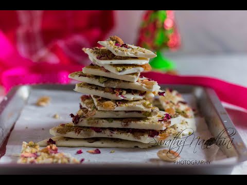 WHITE CHOCOLATE BARK WITH ROSE PETALS & PISTACHIOS