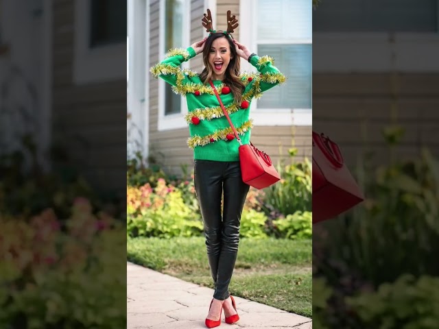 Vídeo relacionado con Giggling Getup Suéteres feos de Navidad para mujer, prenda de punto navideña con luz, suéter de reno con LED para hombre y mujer, suéter feo de Navidad de tirantes, verde, M