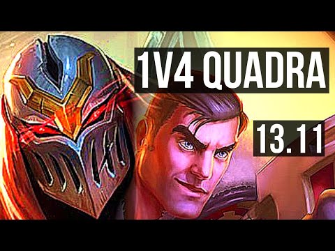 ZED vs JAYCE (MID) | 1v4 Quadra, 13/1/4, 9 solo kills, Legendary, 300+ games | KR Master | 13.11