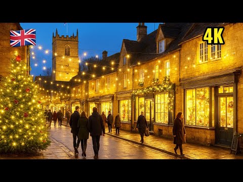 🇬🇧 Broadway Village Late-Night Shopping | Cotswolds Christmas Magic [4K]