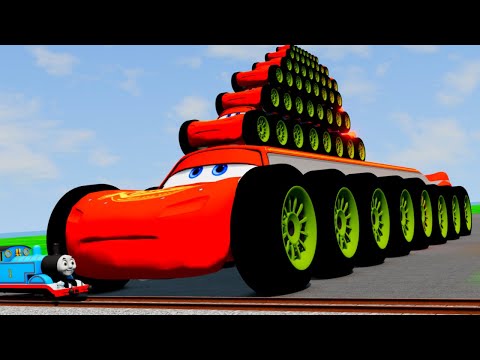 Big & Small Choo-Choo McQueen Boy, King Dinoco Pixar Car,Tow Mater vs DOWN OF DEATH BeamNG.Drive