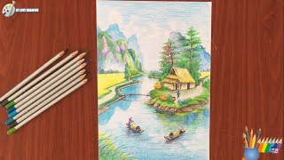 Cách vẽ tranh phong cảnh biển hoàng hôn đơn giản đẹp nhất bằng bút chì, màu nước 2023