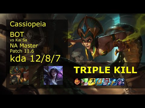 Cassiopeia Bot & Maokai vs Kai'Sa & Blitzcrank - NA Master 12/8/7 Patch 11.6 Gameplay