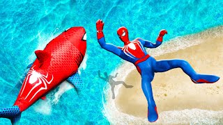 GTA 5 Water Ragdolls - Spider-Shark vs Spiderman (Fails & Funny Moments) #9