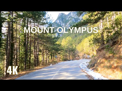 A scenic drive in winter, on the highest mountain in Greece, Mount Olympus