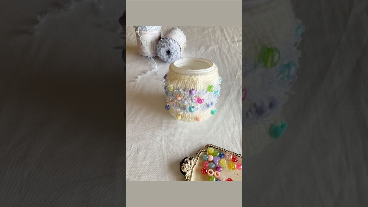 セリアのチュチュリボンとビーズ #棒針編み #セリアの毛糸