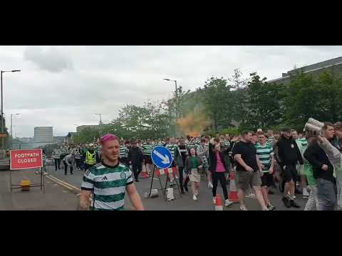Celtic Green Brigade huge contingent. The Old Firm. Celtic vs Rangers 1-0. Scottish Cup Final 2024