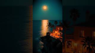 Moonlit Sea Cliff House Ambience 4K