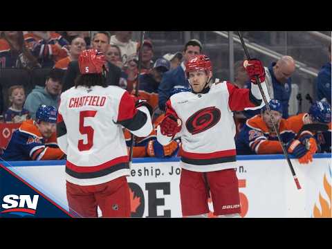 Hurricanes score two goals in 46 seconds to take lead over Oilers
