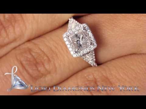ER-0100 - 1.61 Carat G-SI1 Princess Cut Diamond Engagement Ring 18k White Gold Pave Halo