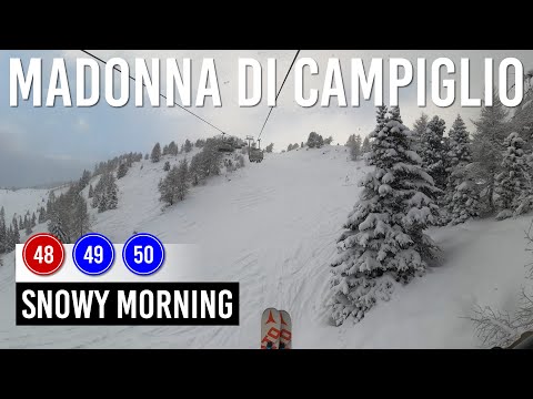Snowy Morning on Pistes 48, 49 and 50 in Madonna di Campiglio, Dolomiti di Brenta
