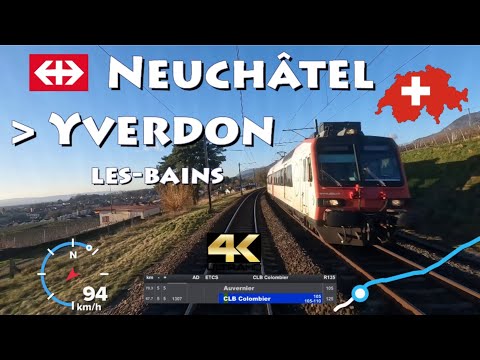 CAB RIDE 4K 🇨🇭 Neuchâtel - Yverdon-les-Bains R13 / ligne Pied-du-Jura Jurasüdfusses / Domino SBB CFF
