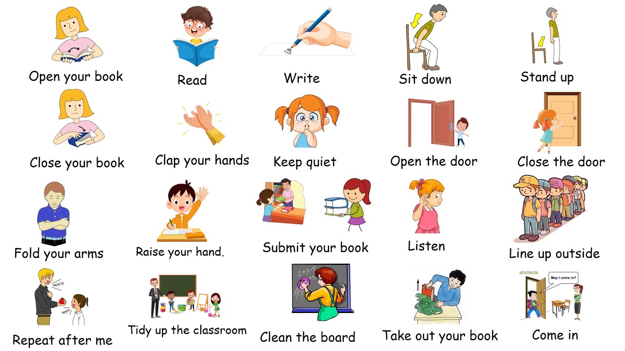 Classroom commands in English.