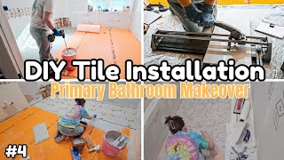 DIY Primary Bathroom Makeover | Installing Tile!! Tile Floor Prep | Bathroom Renovaton on a Budget