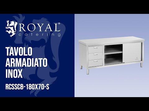 Video - Tavolo armadiato inox - ECO - 180 x 70 cm - 600 kg - 3 cassetti - Royal Catering