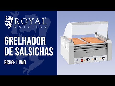 vídeo - Grelhador de salsichas - 11 cilindros - Gaveta de aquecimento - aço inox