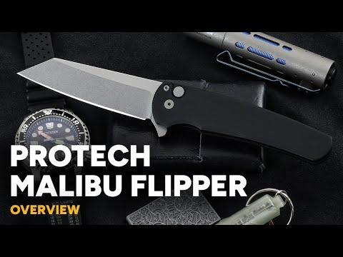 Protech Malibu Flipper Satin 20CV Modified Wharncliffe Black Button Lock Folder 5101-SATIN Video