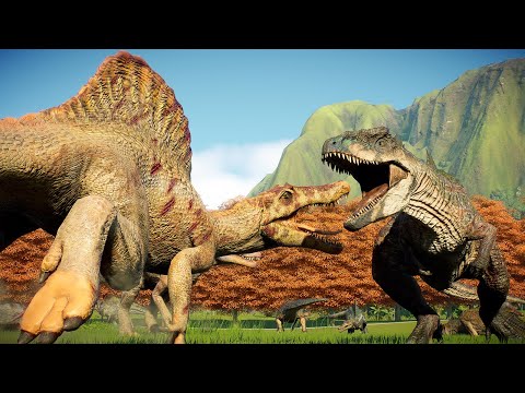 SPINOSAURUS vs ALL LARGE CARNIVORE BATTLE - Jurassic World Evolution 2