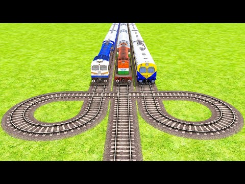 Impossible Three Curved Overlapping Rail Tracks Vs Trains Crossing - BeamNG.Drive