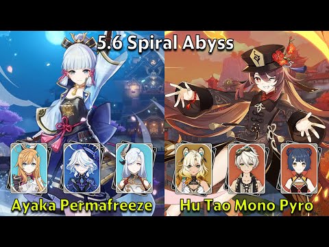 C0 Ayaka Permafreeze & C2 Hu Tao Mono Pyro - Genshin Impact 5.6 Spiral Abyss Full Clear
